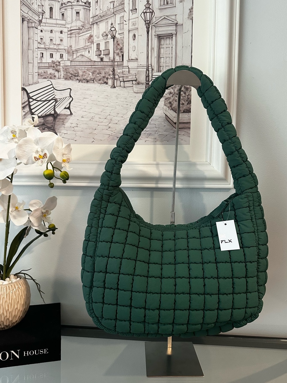 NWT FLX Quilted Hobo Shoulder Bag in Forest Moss Green